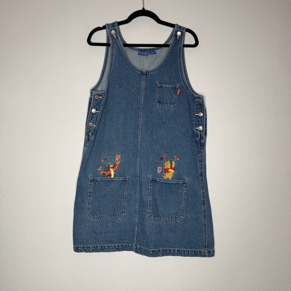 Disney Dresses & Skirts - Disney Winnie The Pooh Denim Overall Dress Blue Size M